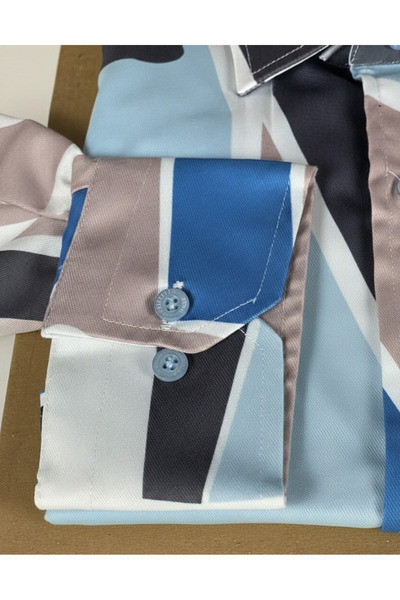 YusGos Long Sleeve Cotton Easy Iron Geometric Pattern Regular Fit Premium Men's Shirt Multi Color m