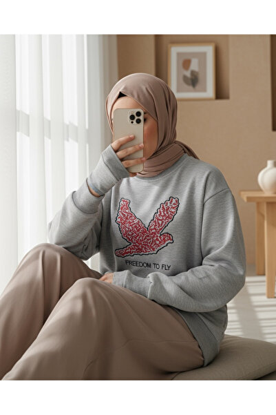 Modamorfo Світшот з принтом птаха та велосипедним коміром - сірий