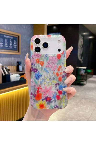 HYPERSOFT Iphone 16 Pro Max (6.9) Uyumlu Simli Görünüm Flowers Desenli Şık Kılıf
