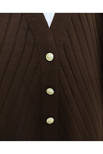 Modamorfo Cross Striped Brooch Buttoned Knitwear Cardigan - Brown