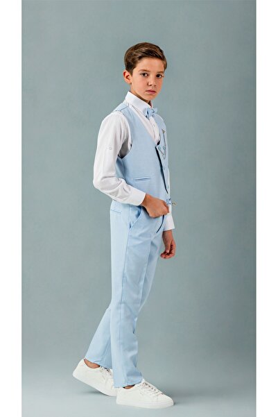 Atlas Kids Costum smoking pentru băieți – Set de set cu vestă cu pantaloni jogger, cămașă cu papion și lanț