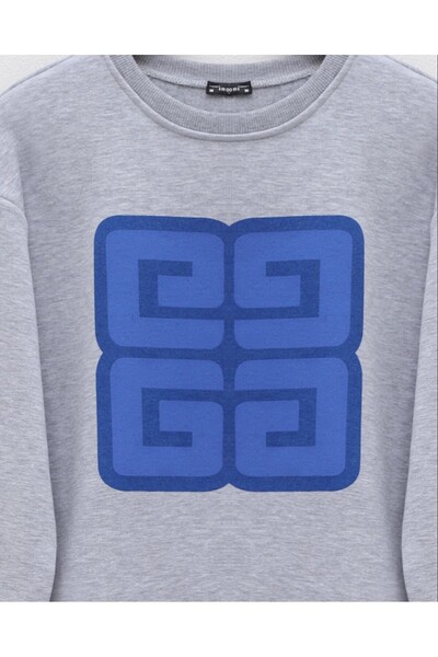 Modamorfo Crew Neck Letter Printed Raised Sweat - Gray