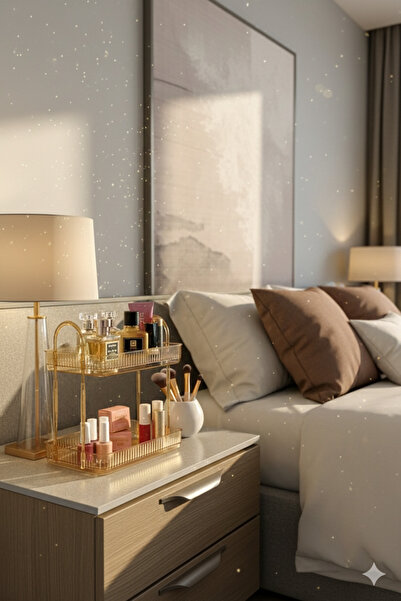 UNIQUE ME 2 Tier Makeup Organizer Cosmetic Accessory Organizer Bathroom Shelf Amber