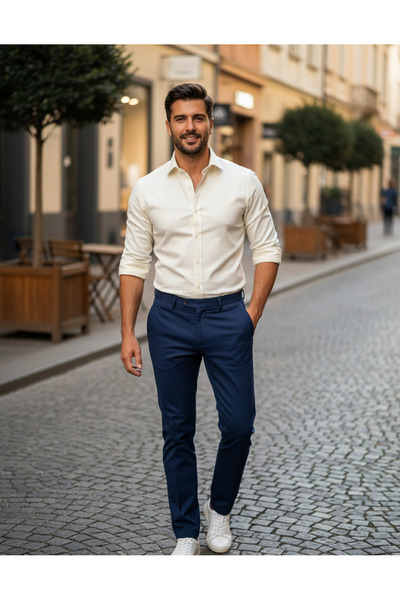 YusGos Long Sleeve Cotton Easy Iron Oxford Regular Fit High Quality Premium Men's Shirt Cream m