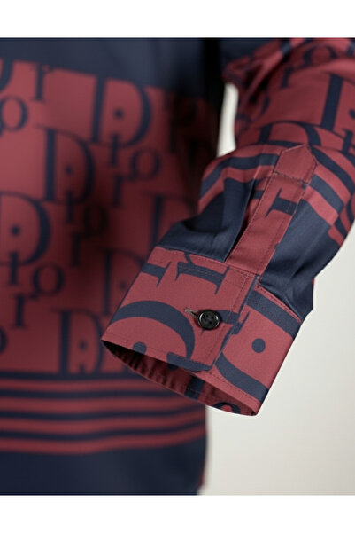 YusGos Long Sleeve Cotton Easy Iron Patterned Regular Fit Premium Men's Shirt Burgundy XL