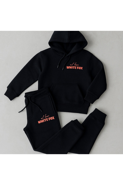 YusGos Unisex Girls/Boys Cotton Hooded White Fox Printed High Quality Tracksuit Set (3-15 Years) Si