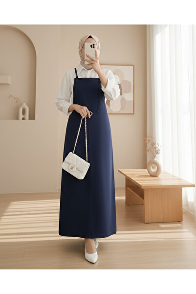 Modamorfo Gabardine Gilet Dress with Strap - Navy