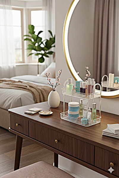 UNIQUE ME 2 Tier Makeup Organizer Cosmetic Accessory Organizer Bathroom Shelf Diamond