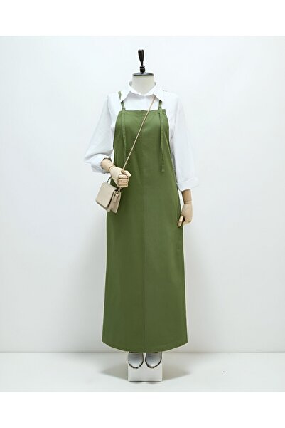 Modamorfo Gabardine Gilet Dress with Strap - Khaki