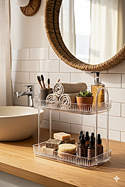 UNIQUE ME 2 Tier Makeup Organizer Cosmetic Accessory Organizer Bathroom Shelf Diamond