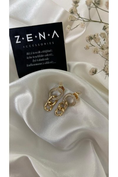 ZENA ACCESSORİES حلق من الفولاذ بتفاصيل سلسلة من الحجر الذهبي