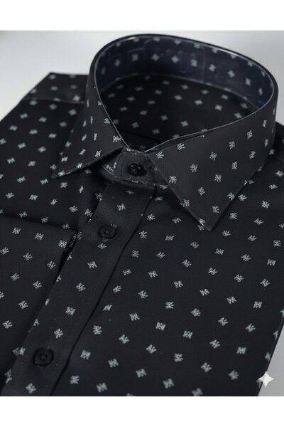 YusGos Men's Regular Fit Regular Collar Long Sleeve Easy Iron Crisp Pattern Premium Cotton Shirt Black L