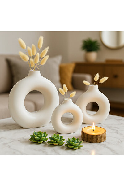 aymumi home 3'lü Bohem Halka Vazo Özel Tasarım Hediyelik Set