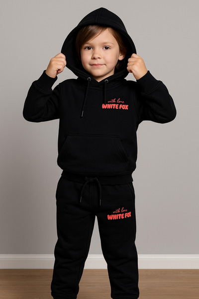 YusGos Unisex Girls/Boys Cotton Hooded White Fox Printed High Quality Tracksuit Set (3-15 Years) Si