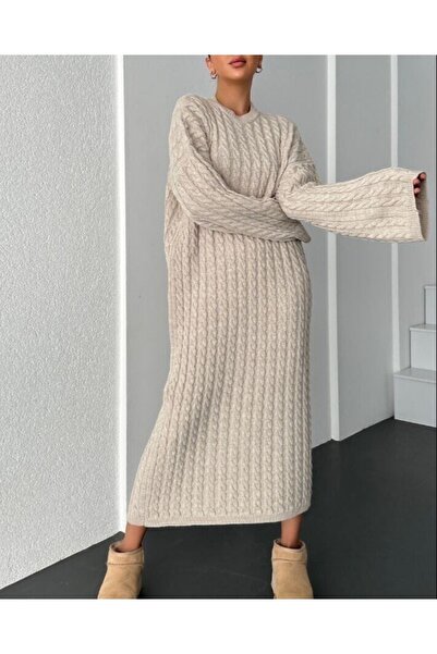 Modamorfo Hair Knitwear Dress -Stone