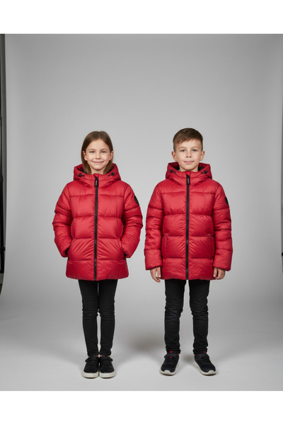 YusGos Unisex Baby Girl/Boy Waterproof Puffer Jacket with Hooded Zipper Pockets (2-15 Years) Claret Red