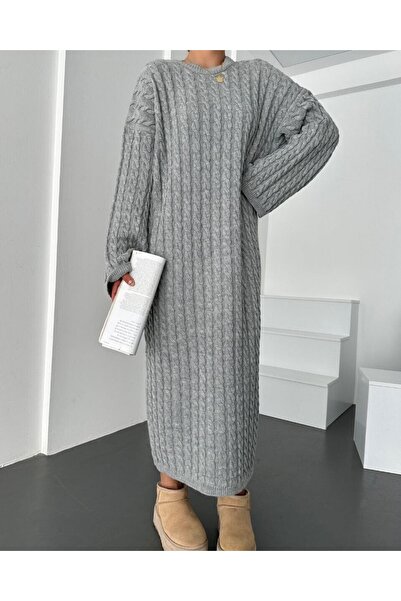 Modamorfo Hair Knitwear Dress -Gray