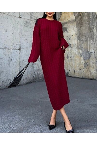 Modamorfo Hair Knitwear Dress - Burgundy