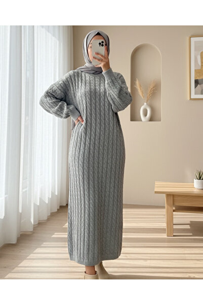 Modamorfo Hair Knitwear Dress -Gray