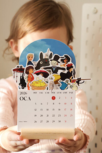 Hume Craft 2026 Ghibli Studio - Miyazaki Temalı Ahşap Standlı Masa Takvimi Öğretmenler Günü Hediyesi