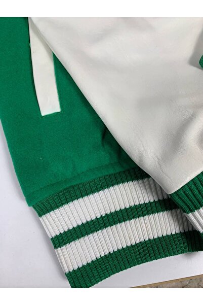 YusGos Unisex Women/Men Embroidered on the Back and Front Special Design High Quality College Coat Jacket Green