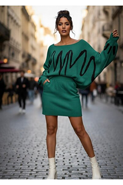 YusGos Women's Batwing Sleeve Sweater Mini Skirt Knitwear Winter Set