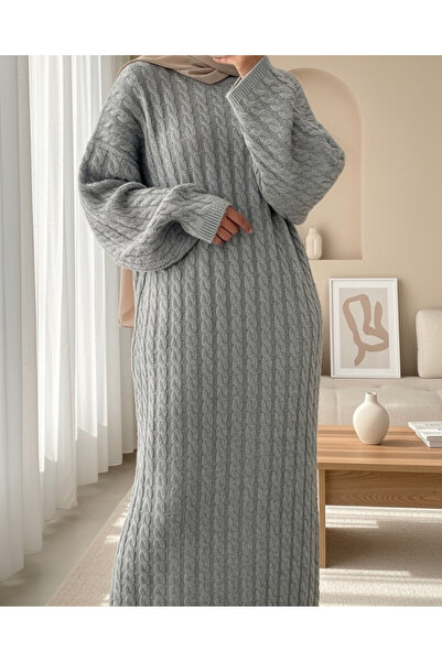 Modamorfo Hair Knitwear Dress -Gray