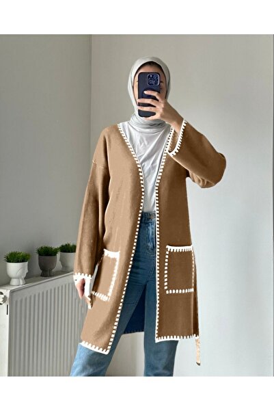 Modamorfo Double Pocket Belted Knitwear Cardigan -Cinnamon