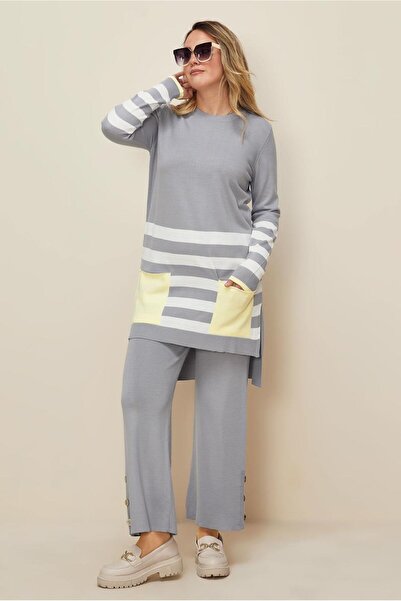 Alvina STRIP DETAILED DOUBLE PANT WITH POCKETKnitwear Suit 42124
