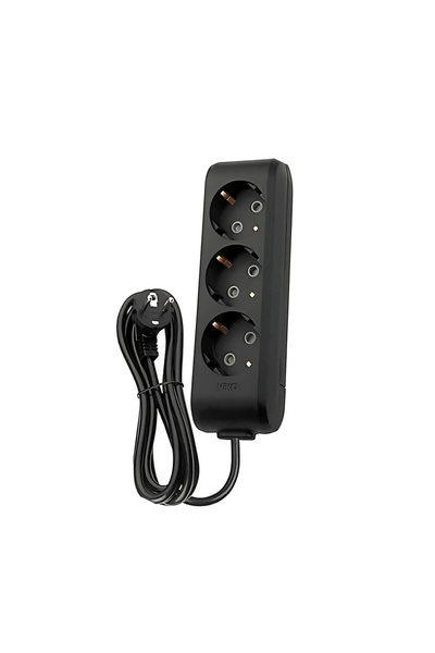 VİKO Üçlü Çoklu Priz, Topraklı, Uzatma Kablosu, 3lü, 1m, Siyah