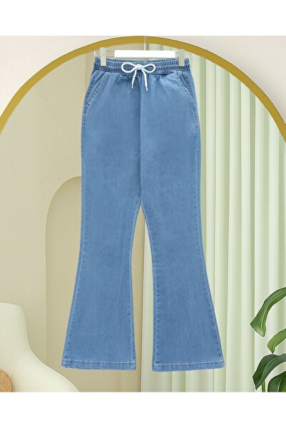 Modamorfo Beli Lace-Up Pocketed Flared Jeans - Blue