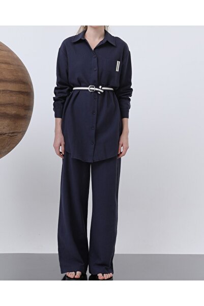 Modamorfo Women's Linen Suit with Belt Detail and Trousers - 14313Tks