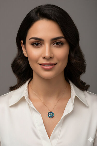 Papatya Silver 925 Ayar Dalgalı Gümüş Nazar Kolye.rose.gold.rodaj