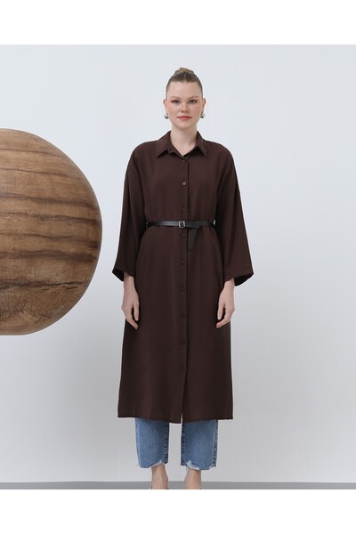 Modamorfo Women's Long Belt Detailed Shirt Dress - 20629Elb