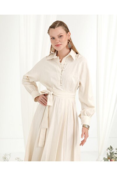 Modamorfo Γυναικείο φόρεμα με λεπτομέρεια με κουμπιά και γιακά δικαστή - 20688ELB