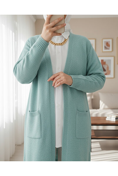 Modamorfo Çift Cepli Yumoş Triko Hırka -Mint