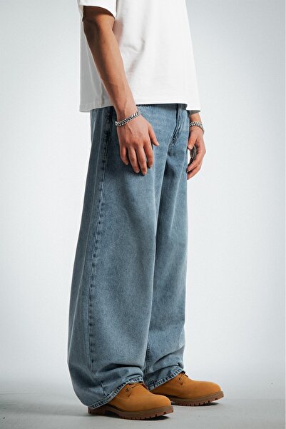 GRJ denim Iced Blue Wide Leg Oversize Baggy Jean Men's Trousers