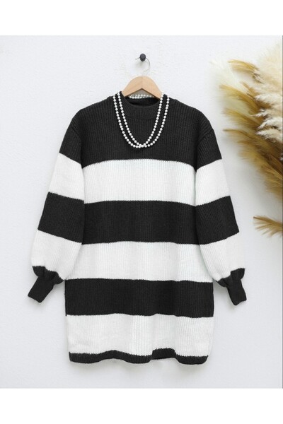 Modamorfo Πλεκτό πουλόβερ Σελανίκης με ρίγες μισό λαιμό -Μαύρο