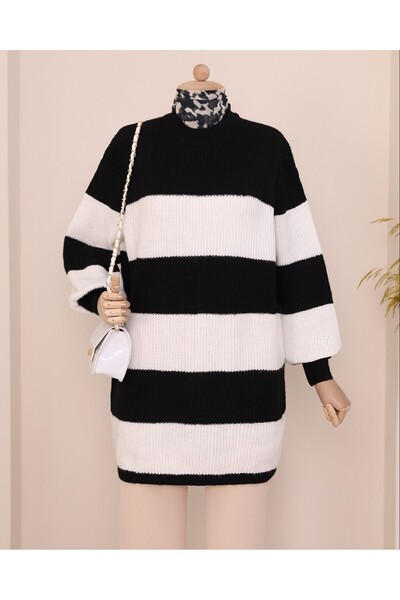 Modamorfo Πλεκτό πουλόβερ Σελανίκης με ρίγες μισό λαιμό -Μαύρο