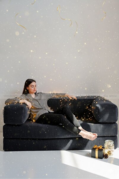 Minderim PİXEL Fitilli Kadife Kanepe | 50 DNS Çökmez Sünger | Yıkanabilir Kılıflı Yatak 80x160 cm