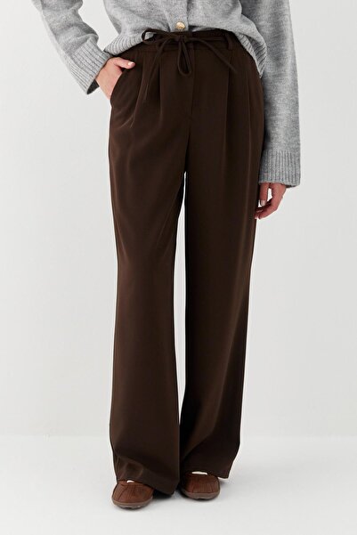 MARKALİSTE Lace-Up Palazzo Pants Brown