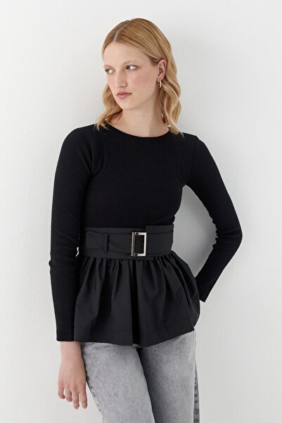 MARKALİSTE Long Sleeve Ribbed Knit Blouse Black