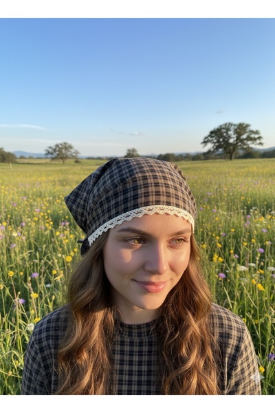 Hoyatap Soft Dokulu Vintage Çizgili Bej Bandana Modeli