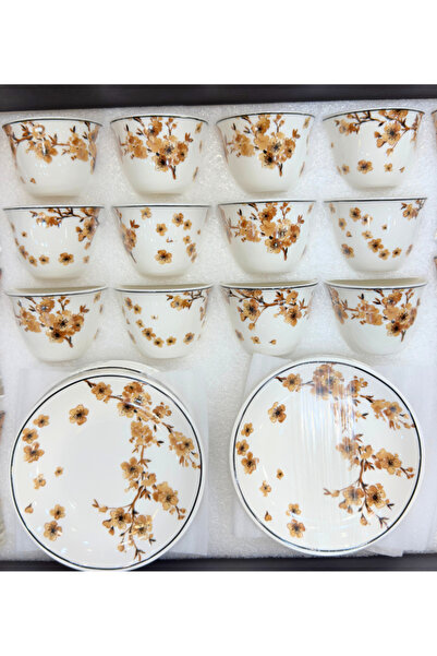 ALQANNAS 36 Piece Tea and Coffee Set | Floral Print Crystal Glass Tea Cups with Ceramic Cups and Saucers