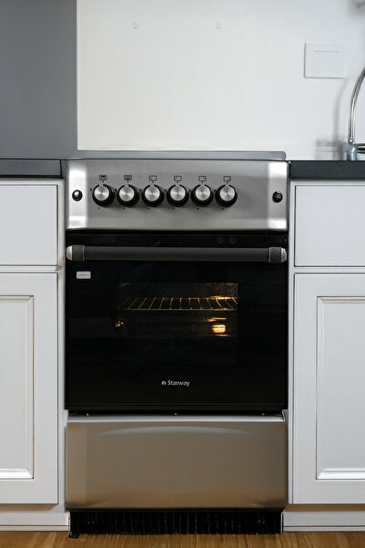 starway 50x55cm Gas Cooking Range, 4 Burners Wide Pan Support, Auto Burn, Total Safety Matt Silver