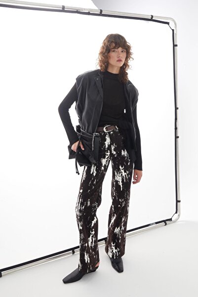 MARKALİSTE Wide Leg Patterned Denim Trousers Brown