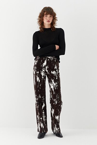 MARKALİSTE Wide Leg Patterned Denim Trousers Brown