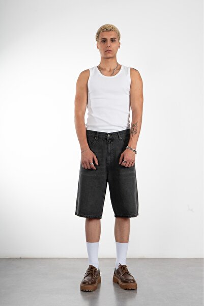 UKHWD SUPPLY Açık Gri Baggy Jean Erkek Şort Jorts