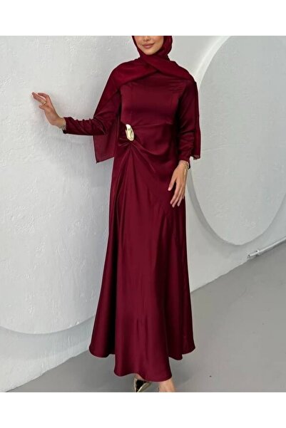 Modamorfo Φόρεμα ίσιο σατέν με ντραπέ στη μέση - Μπορντό