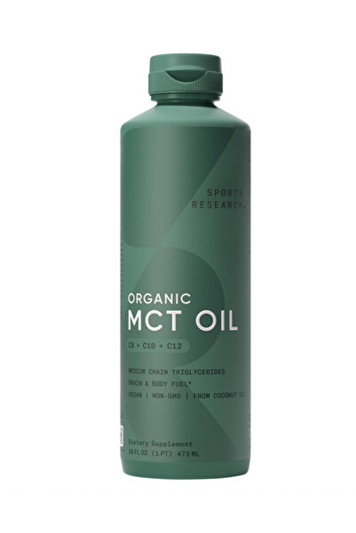 Sports Research Organic MCT Oil - Full Spectrum (C8, C10, C12) Sourced from Coconut Oil - Keto Brain & Body 473 ml